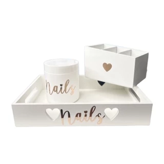 Kit Organizador de mesa manicure porta algodão acetona e esmalte carrinho auxiliar unha nail designer esmalteria