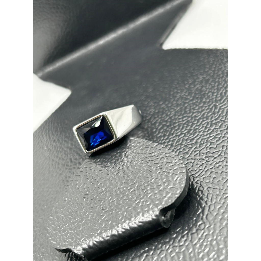 Anéis Dedeira Masculino Cravejado Azul Zircão Anel De Prata Luxo