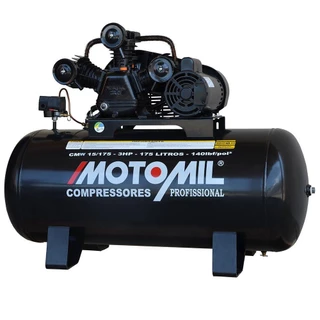Compressor de Ar Profissional Bivolt 15 Pés Motor 3,0HP 175 Litros - Motomil