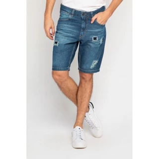 Bermuda Masculina Jeans Relaxed Detalhes Polo Wear Jeans Médio