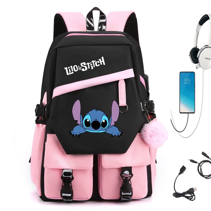 Star Baby stich Stitch Stitch Escola Primária Stitch Mochila do ensino médio Mochila dupla para estudantes do sexo masculino e feminino Mochila recarregável FOFA