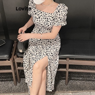 Lovito Vestidos com Zíper de Bolinhas para Mulheres LNA17057 (Preto)