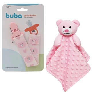 Kit Infantil Prendedor De Chupeta E Naninha Rosa Ursinho - Buba