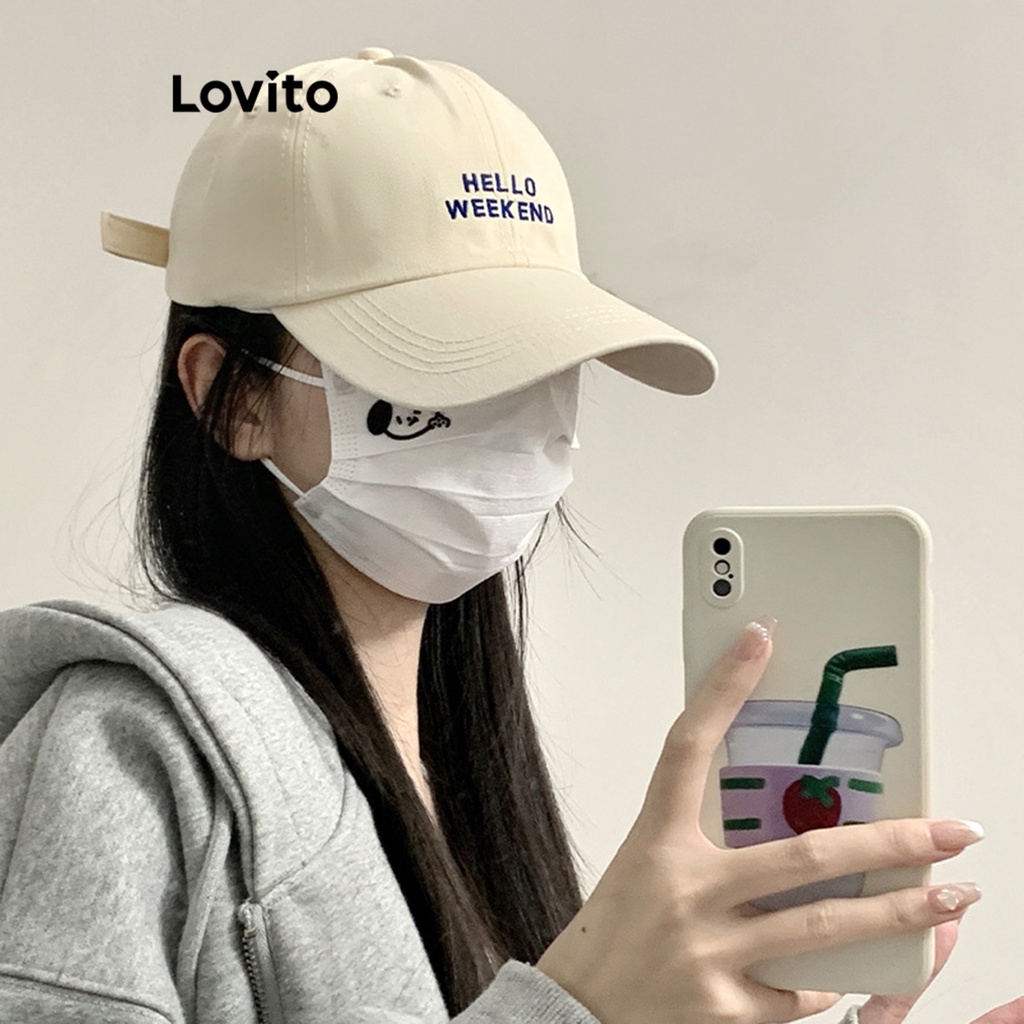 Lovito Casual Boné Feminino Ajustável com Frase LFA09491