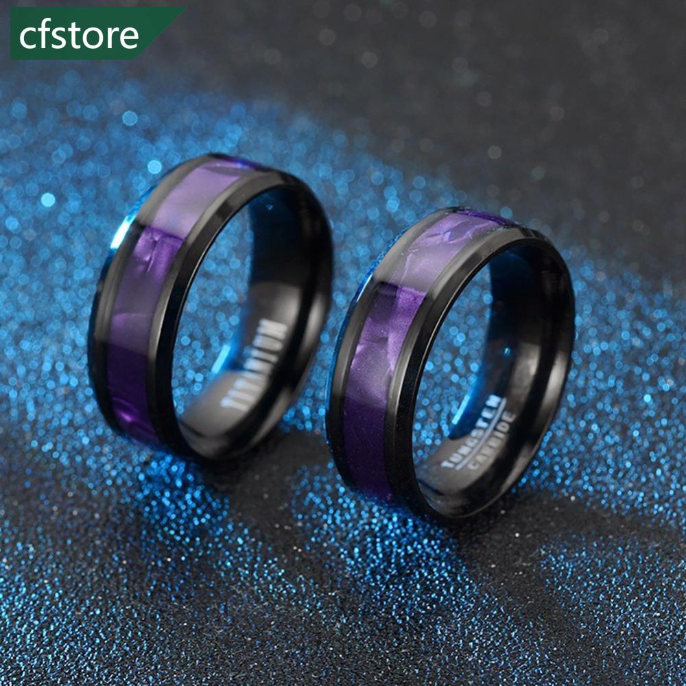 8mm Moda Titânio Anéis De Aço Inlaid Abalone Shell Wedding Band Jóias Pretas Mulheres Homens Casal Clássico Acessórios