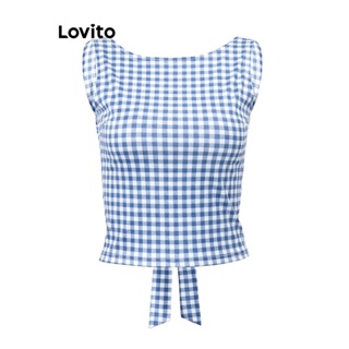 Lovito Linda Regata Feminina Guingão Sem Costas Com Laço Nas Costas LNE41137