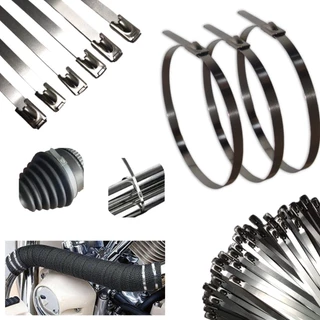 Kit10 Abraçadeira Zip Tie Aço Inox Enforca Gato Comprimento 25cm x 4,6mm p/ fixação de Termotape Coifa Homocinetica, Tubos e Cabos Ø Máx aplicação ~65mm