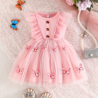 Vestido De Bebê Menina Crianças 9 Meses-4 anos Moda Verão Sem Manga Tulle Borboleta Fofo Desenho Vestidos De Princesa Infantil