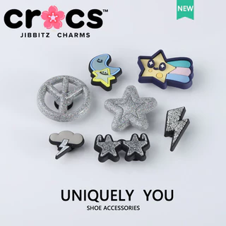 Jibbitz crocs Sapato Fivela Prata Piscando Luz Luz Estrela Estrela Buraco Lunar Acessórios para Sapatos Botão de Encanto