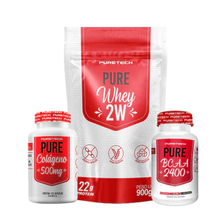Kit Whey Pure 2W 900g+Colágeno 120Caps+Bcaa 120Caps PURETECH em Oferta na Shopee