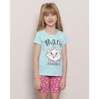Camiseta Infantil Manga Curta Disney Marie Azul