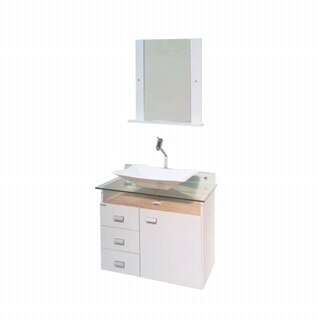 Gabinete de banheiro com cuba e espelheira Classic 39x68cm branco e madeirado Bonatto