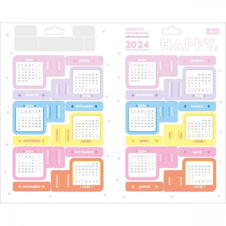 Adesivos Decorados Calendário 2024 - Tilibra- Happy- Duplo Metalizado