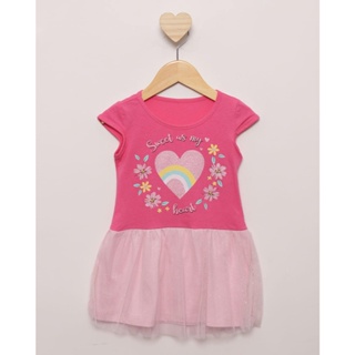 Vestido Bebê Menina Tule Com Glitter Estampado Rosa