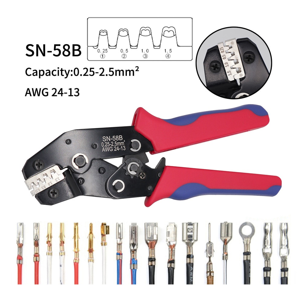 SN-58B 0,25-1,5mm², AWG24-16 Crimper não isolado para cabo de ligação Dupont EPS PCIE SATA PIN MOLEX JST Terminal