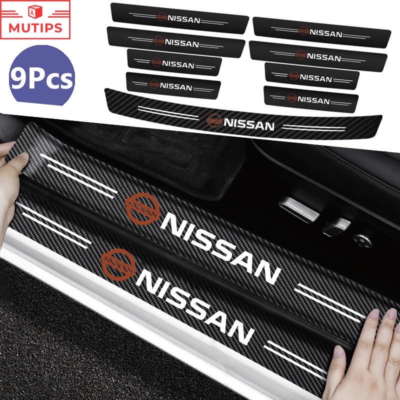 Nissan 9Pcs/Set Carbon Fiber Car Sill Sticker Protetor De Porta De Couro Anti-Riscos Para Versa Kicks Tiida March Sentra Livina gtr