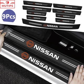 Nissan 9Pcs/Set Carbon Fiber Car Sill Sticker Protetor De Porta De Couro Anti-Riscos Para Versa Kicks Tiida March Sentra Livina gtr