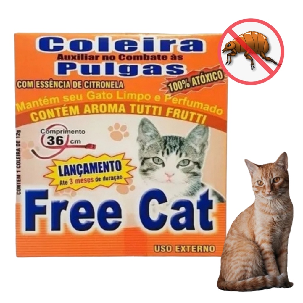 Coleira Pet Anti Pulga Gato Cachorro Filhote Free Cat Duração 3 Meses ...