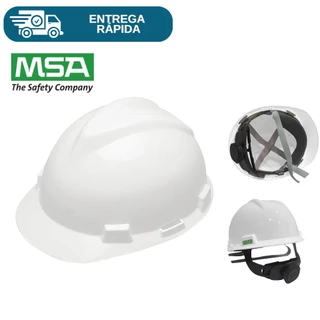 Capacete De Segurança Msa V-Gard Com Carneira Catraca E Jugular Fastrack Aba Frontal Para Engenheiro Obra