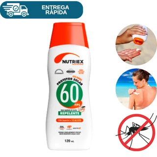 Protetor Solar Fps 60 Com Ação Repelente 120ml Nutriex 1/3 UVA UVB Bloqueador Solar Fator 60 Creme Proteção Insetos