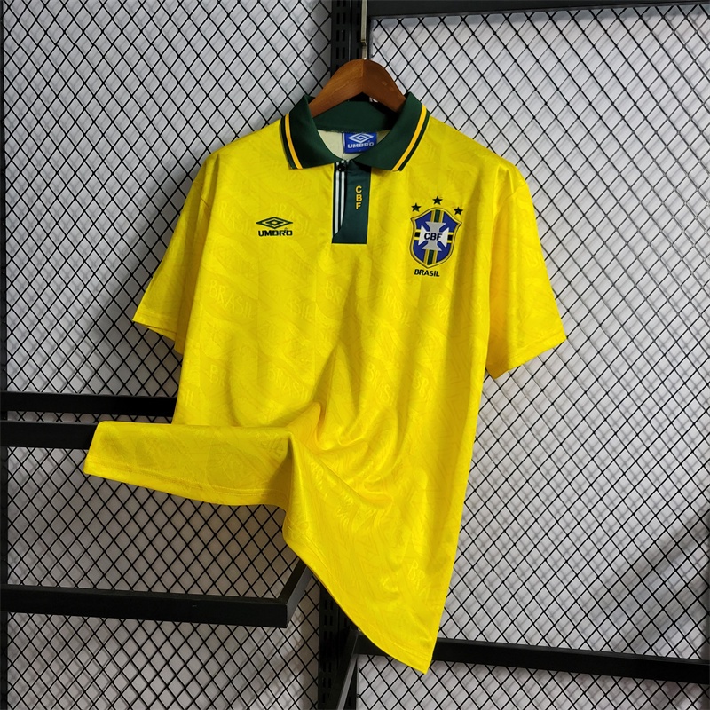 Camisa Esportiva Amarela de Futebol 1991-1992 B-L Retro Home Homens Camisa Esportiva Amarela