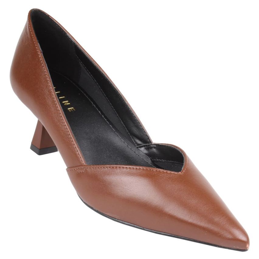 Scarpin em Couro Salto Taça Conhaque Feminino 2220.71243 - Lialine