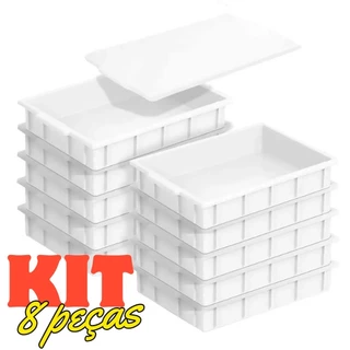Kit 8 Caixa Bandeja Plastica Panificadora Açougue 7 Litros com 1 Tampa caixa para panificadora massas pizzas açougue e doces