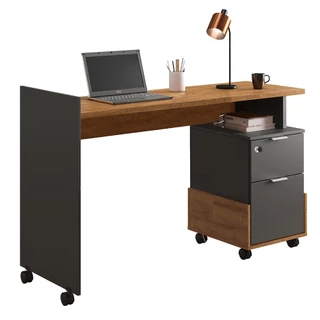 Escrivaninha Para Computador Office Com 2 Gavetas Alessa M1 Amêndoa com Chumbo - Lukaliam Móveis