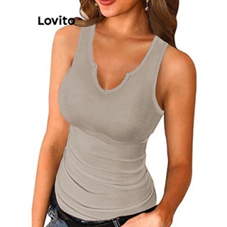 Lovito Regata Básica Lisa Casual Para Mulheres LNE31029 (Cáqui)