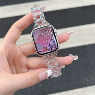 Faixa Transparente A Laser Arco-Íris Para Relógio s9 7 41mm 45mm 38 40mm 42 44mm Pulseira Glaciar Mulher IWatch 9 8 7 6 5 4 3 2