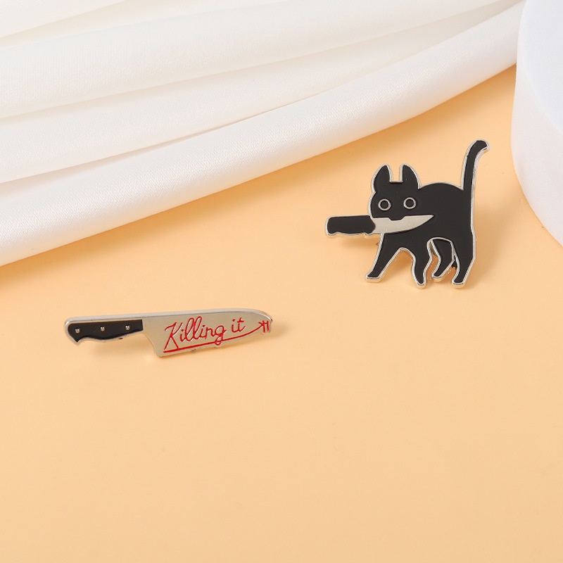 Broche De Gato Preto Faca De Morder Punk Crachá De Animal