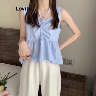 Lovito Regata Casual Plissada Lisa Para Mulheres LNE42222