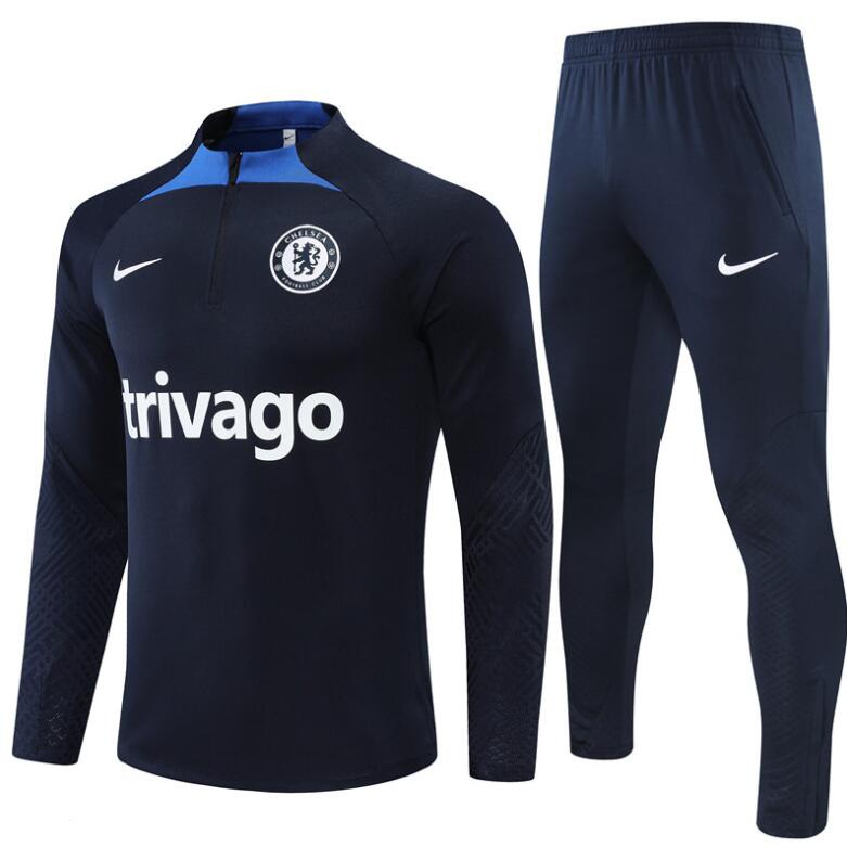 [NEWCOOL]2022/2023 Chelsea jaqueta azul escuro Tracksuit terno de treinamento de futebol masculino com meia zíper camisa de manga comprida terno de calça❤3ICR