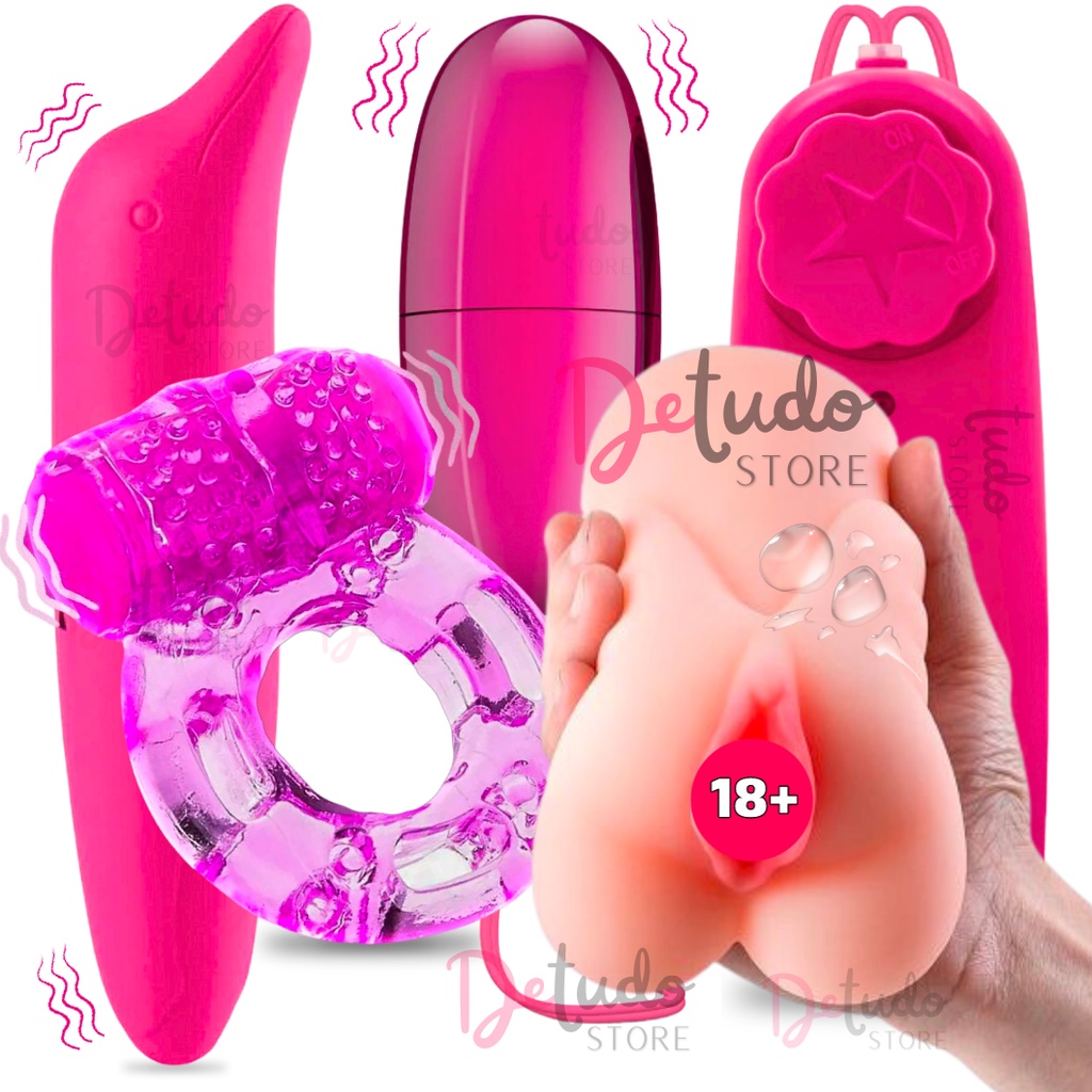 Kit Vibrador Feminino Golfinho Ponto G + Masturbador Masculino Vagina  Buceta Silicone Boneca Sexual + Vibrador Cápsula Vibratória Bullet ...