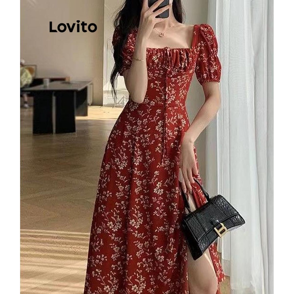 vestido floral vermelho em Promoção na Shopee Brasil 2024