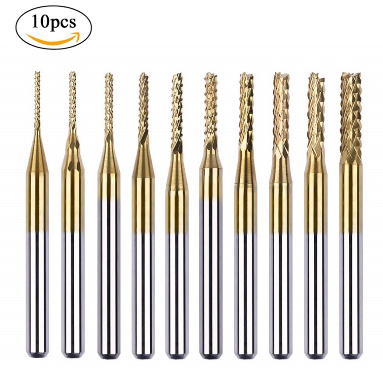 Conjunto de fresa de 10pcs Fresa de 0,8-3,175Mm Fresa de gravação rotativa CNC, Fresa de cabeça espiralada de uma lâmina, Broca Pcb