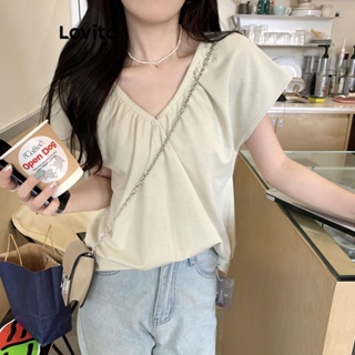 Lovito Camiseta Casual Lisa Plissada Para Mulheres LNE44122