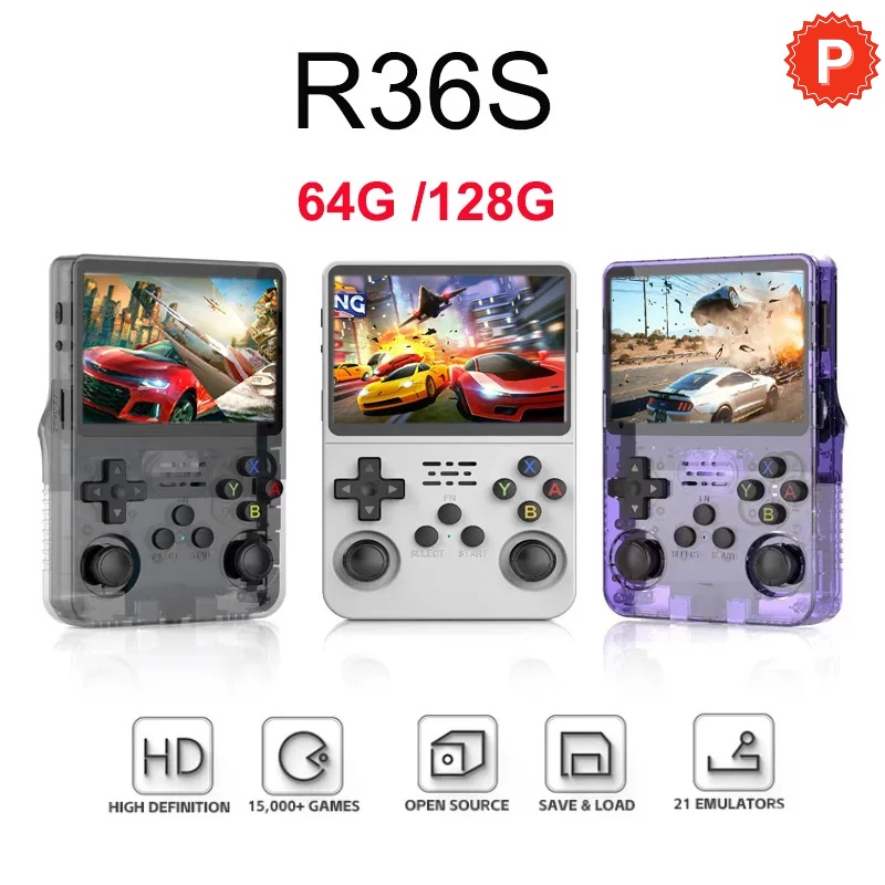 R36S Console de videogame portátil com jogos PS1 e Nintendo