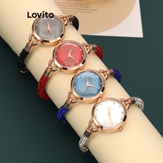 Lovito Relógio De Quartzo Ajustável Casual De Metal Com Strass Liso Para Mulheres LCS04085