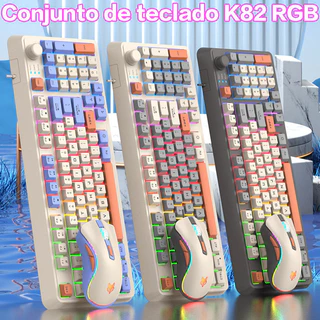 Teclado Com Fio Compacto RGB Retroiluminado 94 Teclas Conjunto de Teclado e Mouse Mini USB-C
