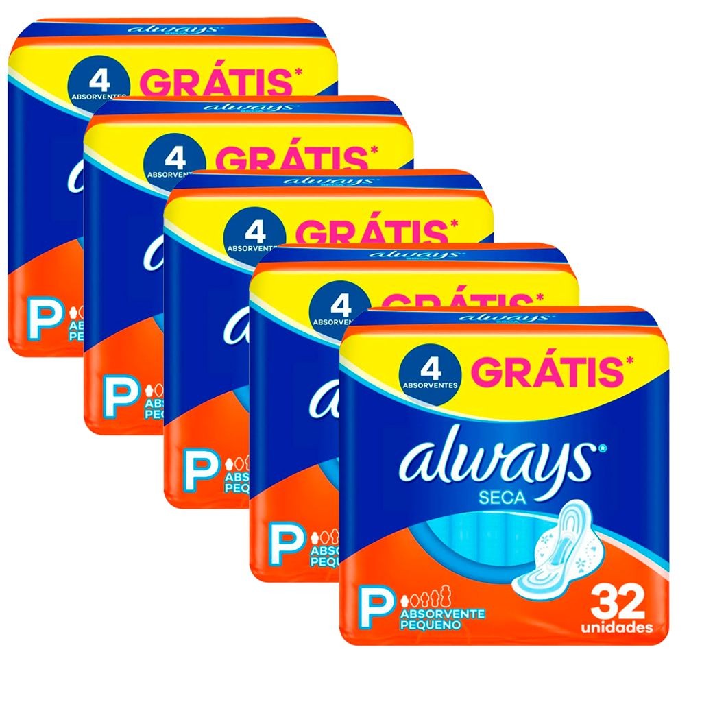 Kit 5 Absorvente Always Super Proteção Cobertura Seca - 160 Unidades ...