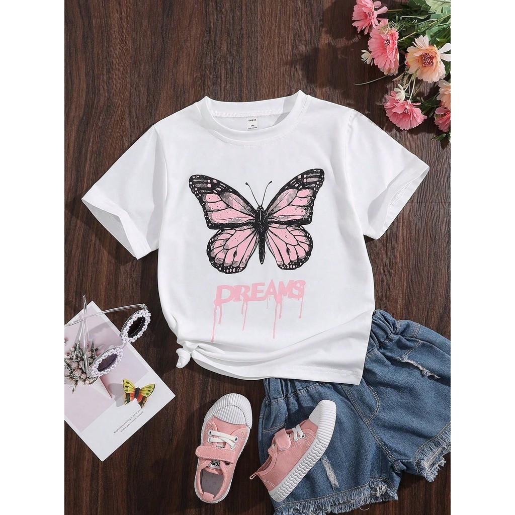 Camiseta Para Meninas Adolescentes Com Impressão De Carta E Borboleta ...