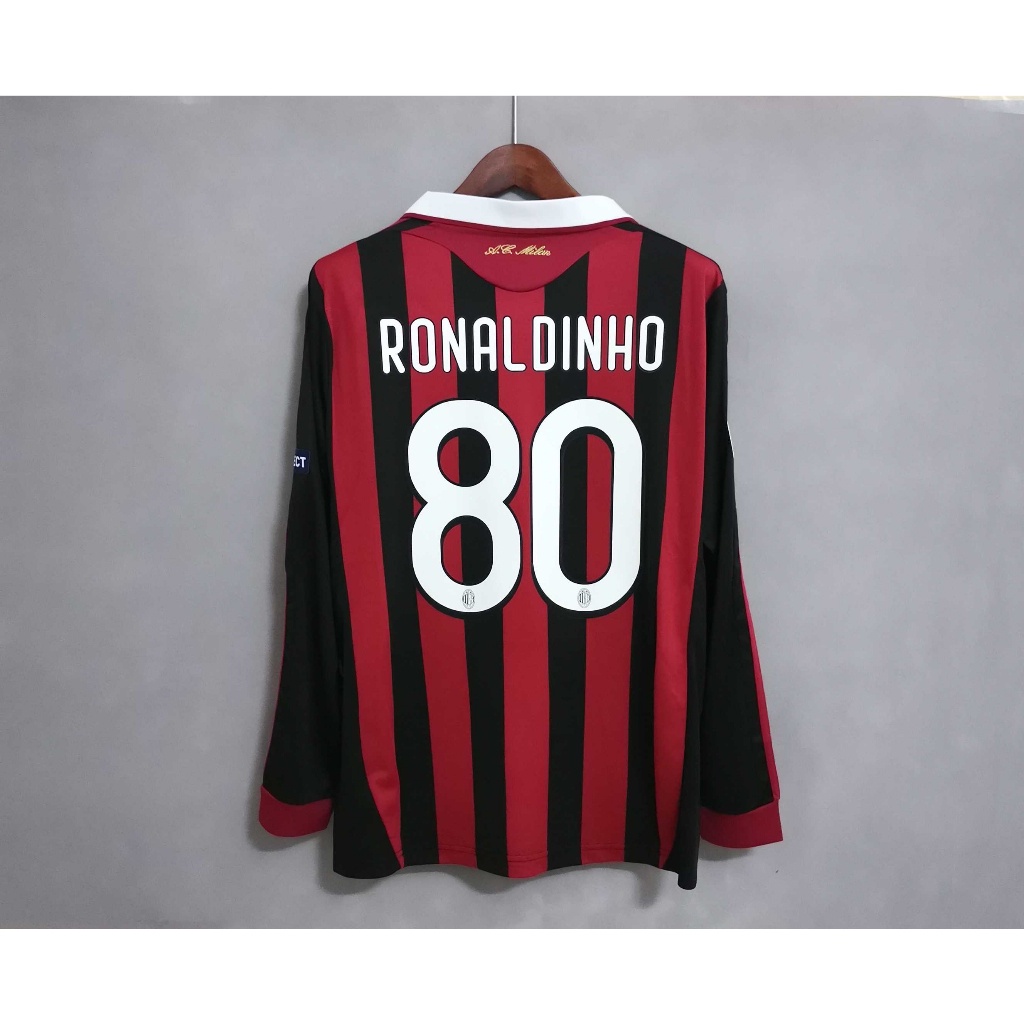 09-10 AC Milan Manga Longa RONALDINHO Camisa Personalizada De Alta Qualidade Para Home Retro Football Jersey BECKHAM INZAGHI