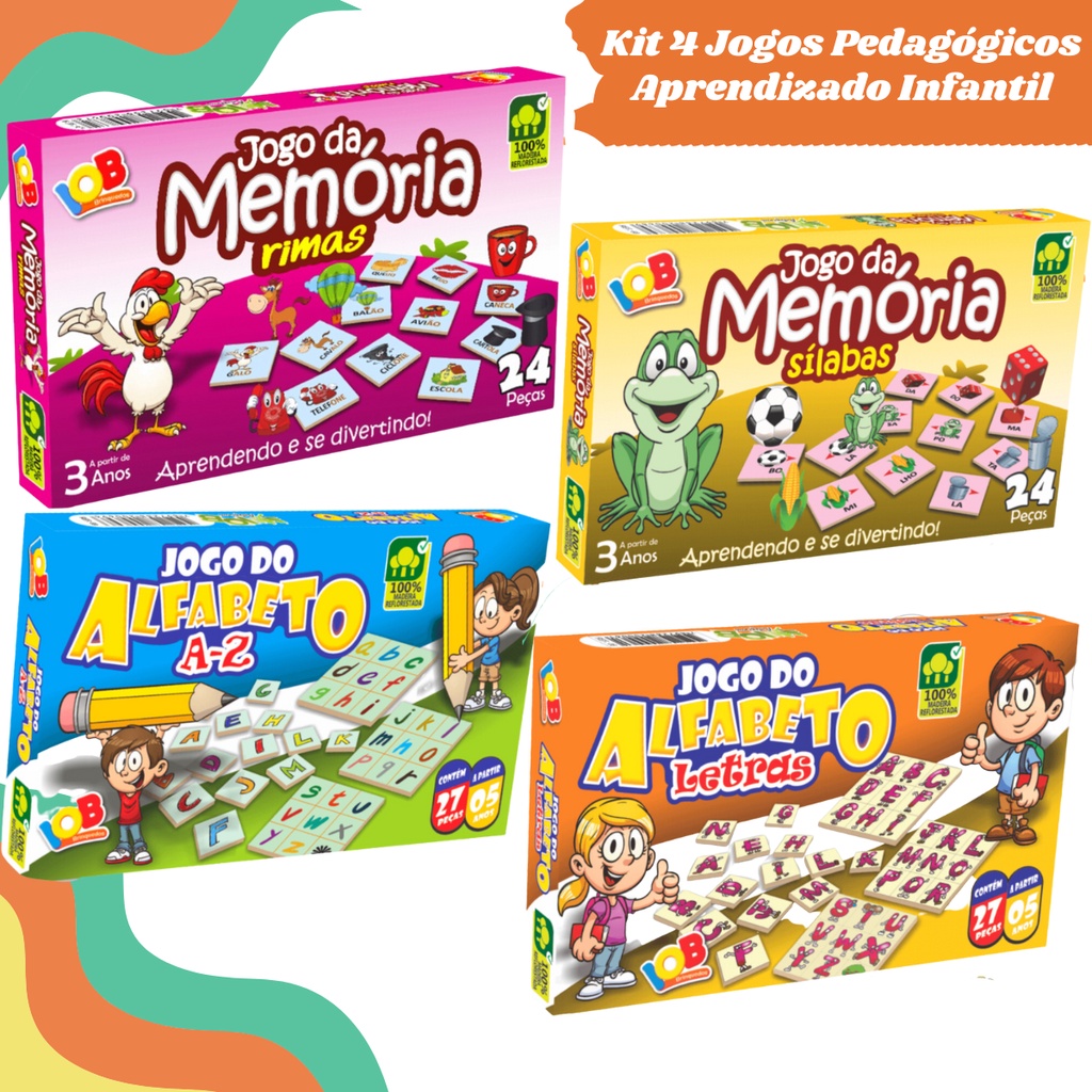 Kit 4 Jogos Pedagógicos Educacional Rimas Silabas Alfabeto Aprendizado ...