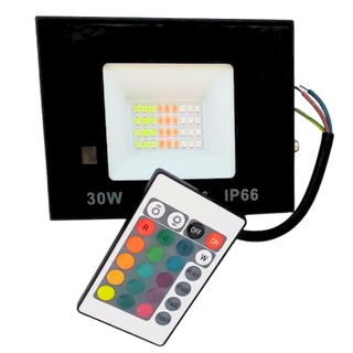 Refletor Led Holofote 30w Bivolt Rgb Colorido Com Controle