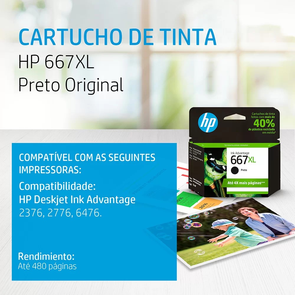 Cartucho HP 667XL 667 XL Preto Black Promo