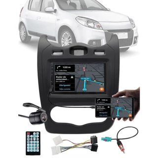 Multimídia 7" Polegadas Renault Sandero 2012 até 2014 Espelhamento Bluetooth USB SD Card + Moldura + Chicotes + Câmera Ré