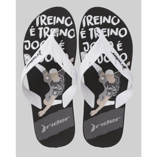 Chinelo Rider Masculino Frase Futebol Branco e Preto