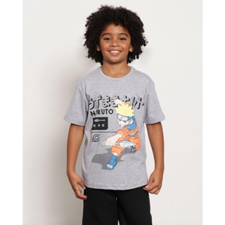 ​Camiseta Infantil Estampa Naruto Manga Curta Mescla Cinza