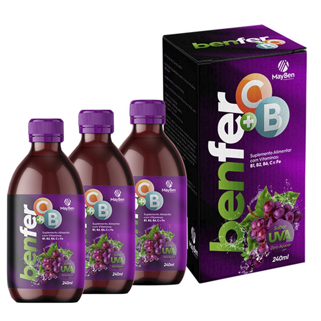 Suplemento Benfer Vitaminas Sabor Uva 240ml Kit c/ 3unidades | Shopee ...
